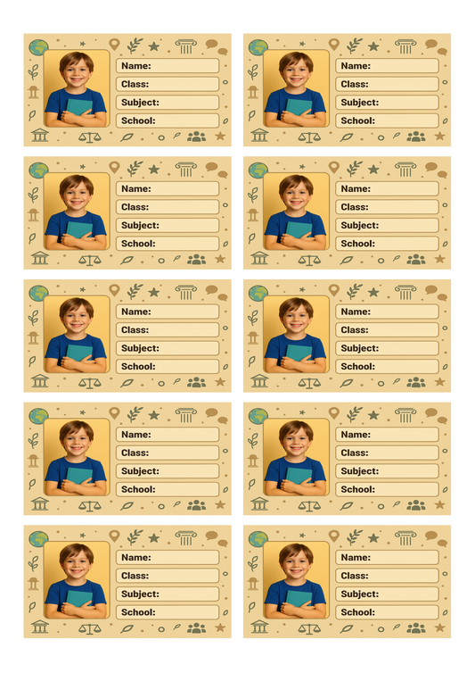 Smeeps Personalized Social Studies School Book Label – Custom Photo Name Sticker for Kids | 3.5 x 2 Inch Notebook Labels | Pack of 10
