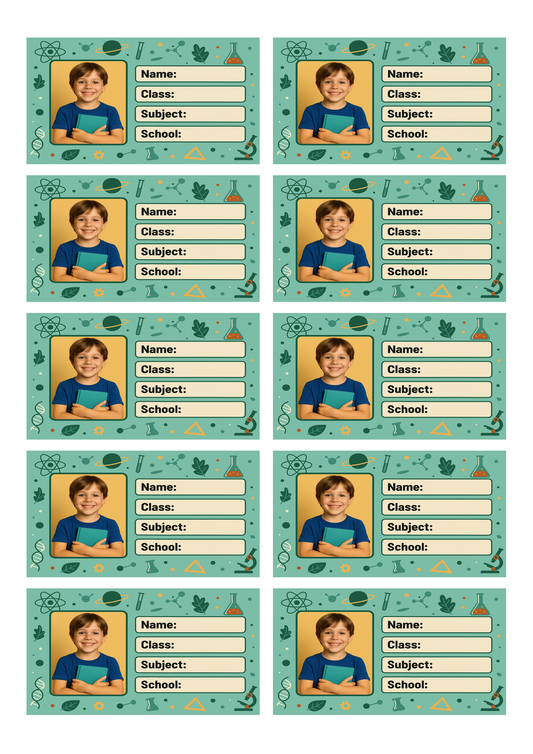 Smeeps Personalized Science School Book Label – Custom Photo Name Sticker for Kids | 3.5 x 2 Inch Notebook Labels | Pack of 10