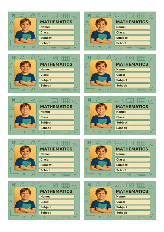 Smeeps Personalized Mathematics School Book Label – Custom Photo Name Sticker for Kids | 3.5 x 2 Inch Notebook Labels | Pack of 10
