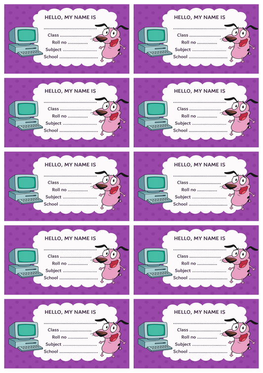 Smeeps Courage Dog School Label Stickers – 3.5 x 2 Inch Name Slip for Books and Notebooks | Pack of 10 | Cute Cartoon Theme for Kids