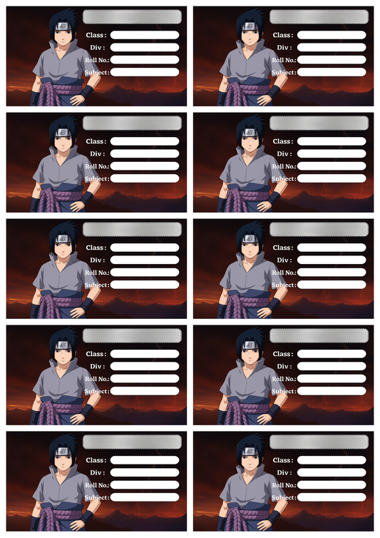 Smeeps Sasuke Anime School Label – 3.5 x 2 Inches Notebook Name Tag | Premium Gloss Finish | Durable & Waterproof | Pack of 10