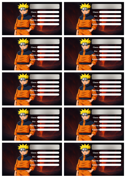 Smeeps Naruto School Label Sticker – 3.5 x 2 Inches Notebook Tag | Anime Character Design | Premium Waterproof Label for Books & Notes | Pack of 10