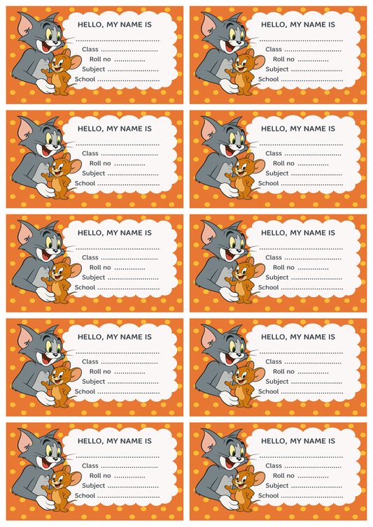 Smeeps Tom & Jerry School Label – 3.5 x 2 Inch Name Sticker | Cute Cartoon Design | Books & Notebook Label for Kids | Pack of 10