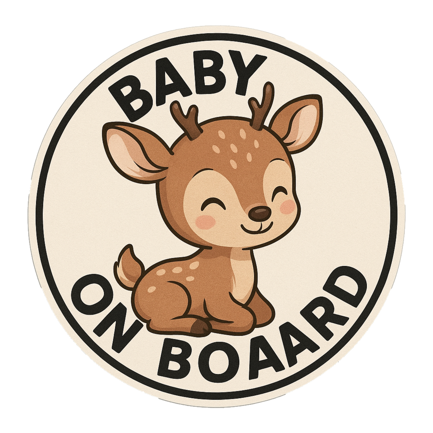Smeeps Baby On Board Sticker – 13.97 x 13.97 cm Round | Cute Cartoon Deer Design | Neutral Cream Car Safety Sign