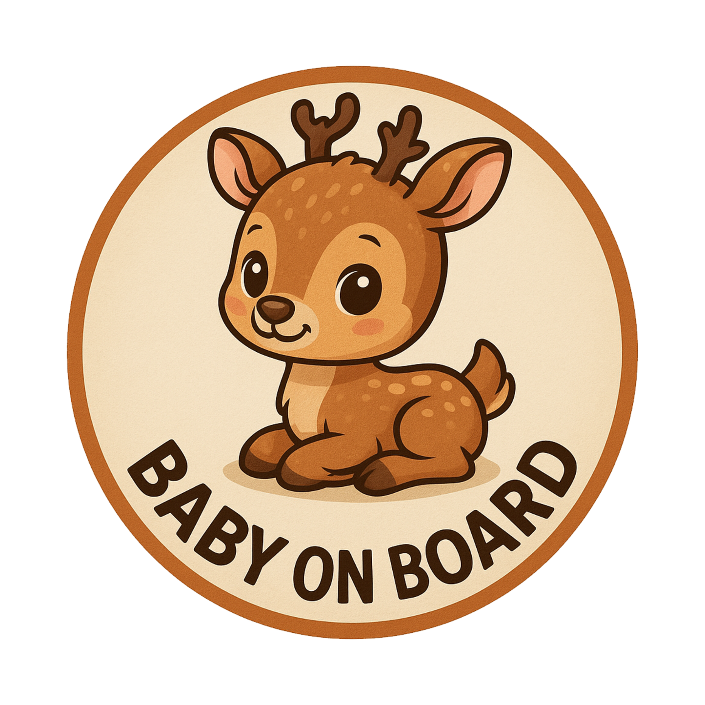 Smeeps Baby On Board Sticker – 13.97 x 13.97 cm Round | Cute Baby Deer Design | Soft Beige Waterproof Car Safety Sign