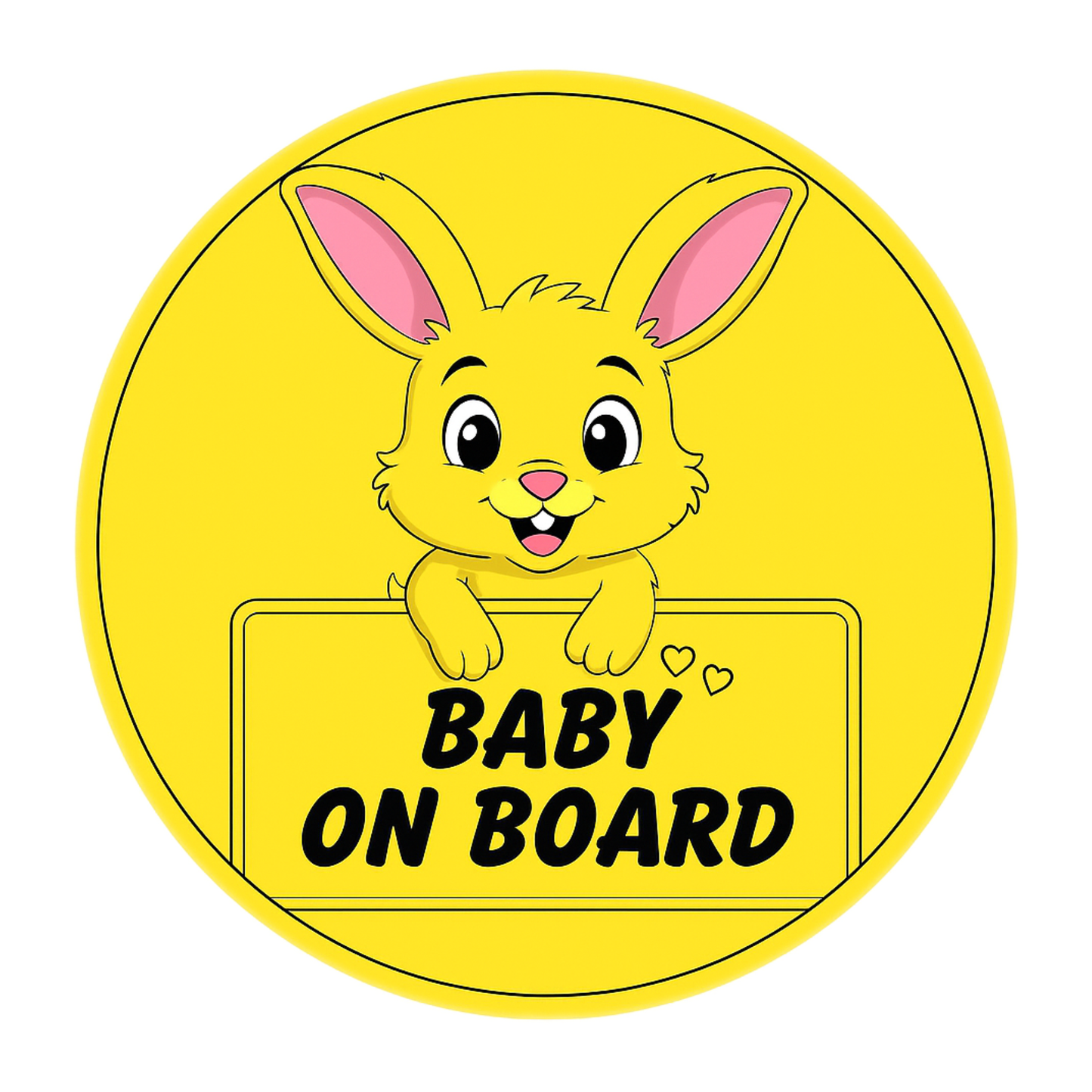 Smeeps Baby on Board Sticker – 15.24 cm Round | Cute Yellow Bunny Design | High-Visibility Safety Sign for Car Windows
