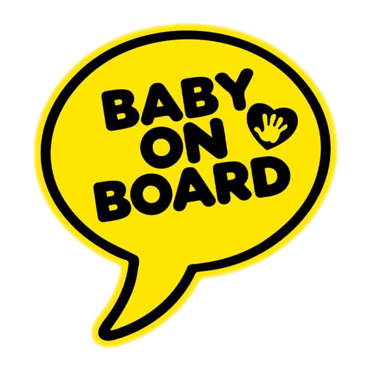 Smeeps Baby On Board Sticker – 12 x 13 cm Speech Bubble Design | Yellow Vinyl with Handprint Heart Icon | Car Safety Warning Decal