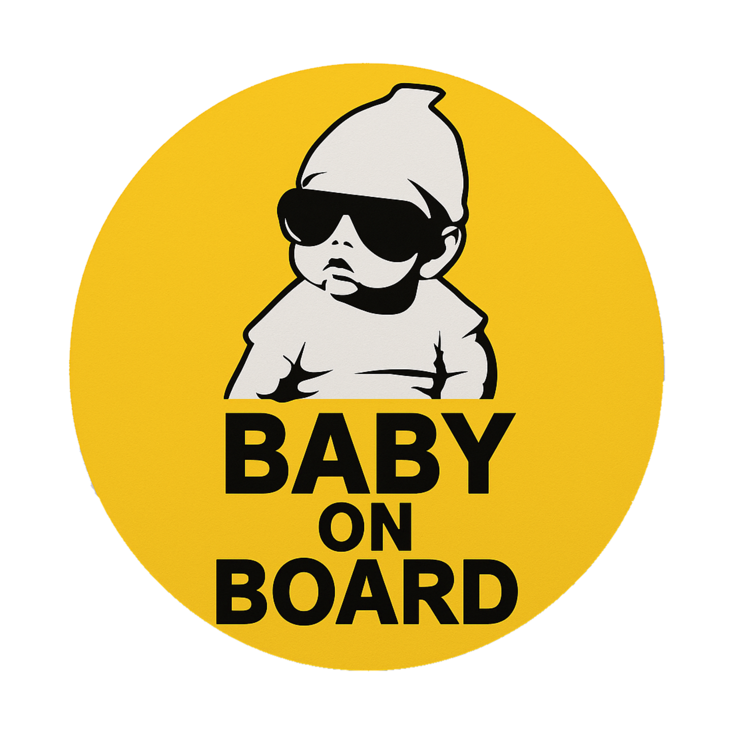 Smeeps Baby On Board Sticker – 15.24 x 15.24 cm Round | Cool Baby Design with Sunglasses | Yellow & Black Waterproof Car Safety Sign