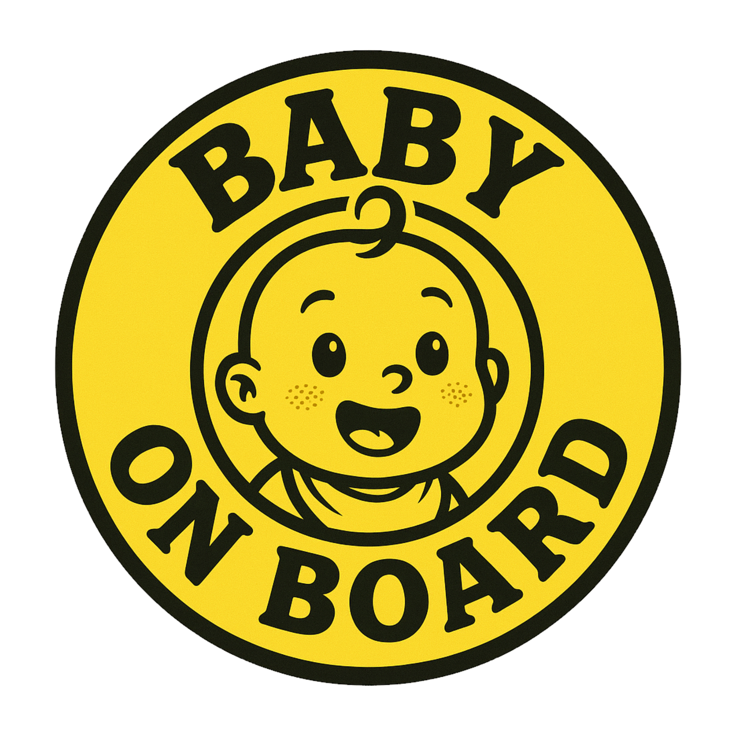 Smeeps Baby On Board Sticker – 13.97 x 13.97 cm Round | Smiling Baby Face in Bold Yellow | Waterproof Vinyl Car Safety Sign
