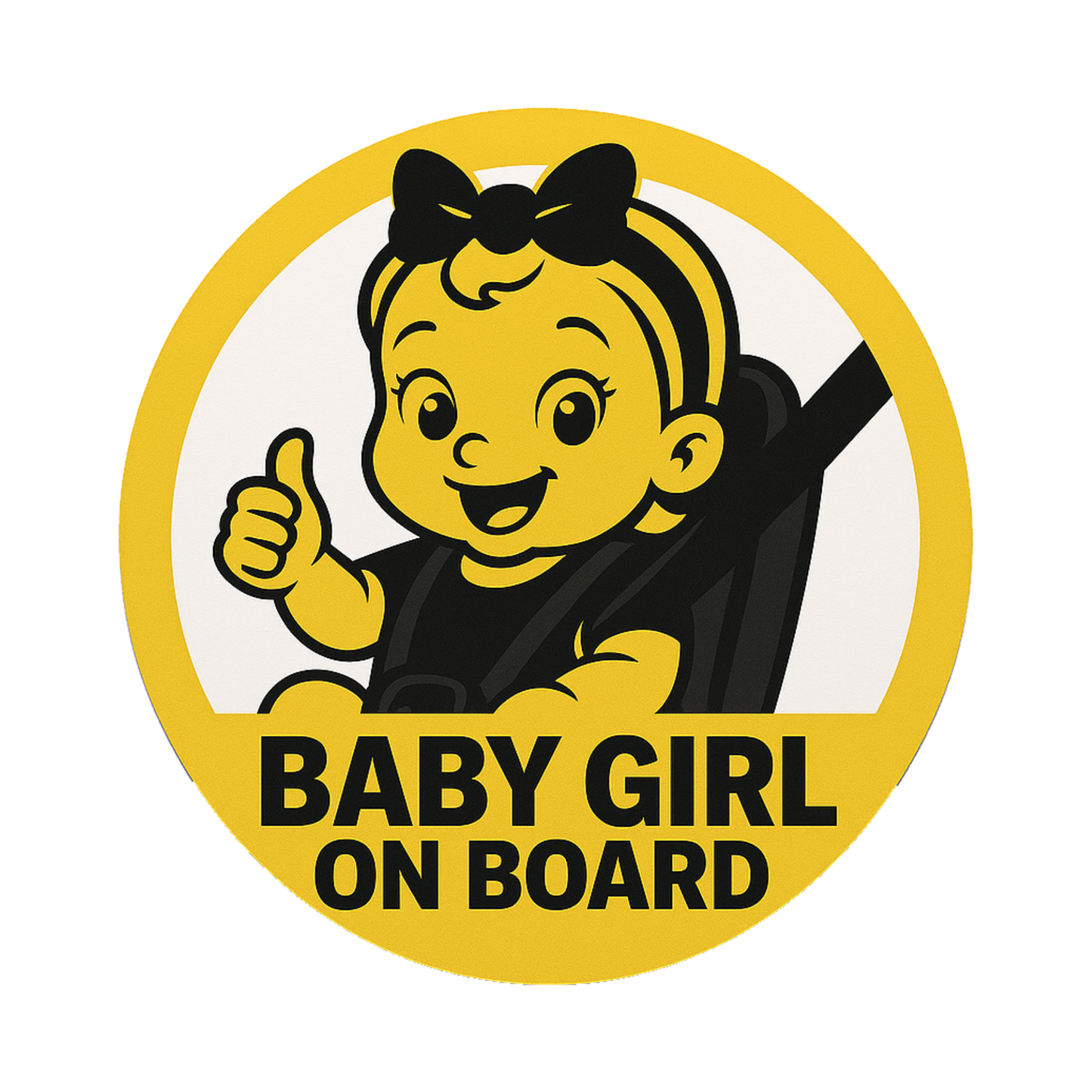 Smeeps “Baby Girl On Board” Car Sticker – 13.97 x 13.97 cm | Round Cute Safety Sign with Thumbs-Up Cartoon