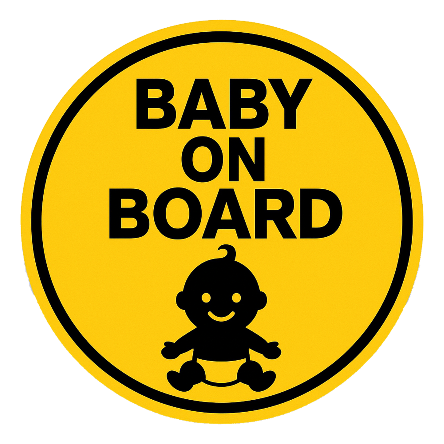 Smeeps Baby On Board Sticker – 13.97 x 13.97 cm Round | High-Contrast Silhouette Baby Design | Bold Yellow Waterproof Vinyl Car Sign