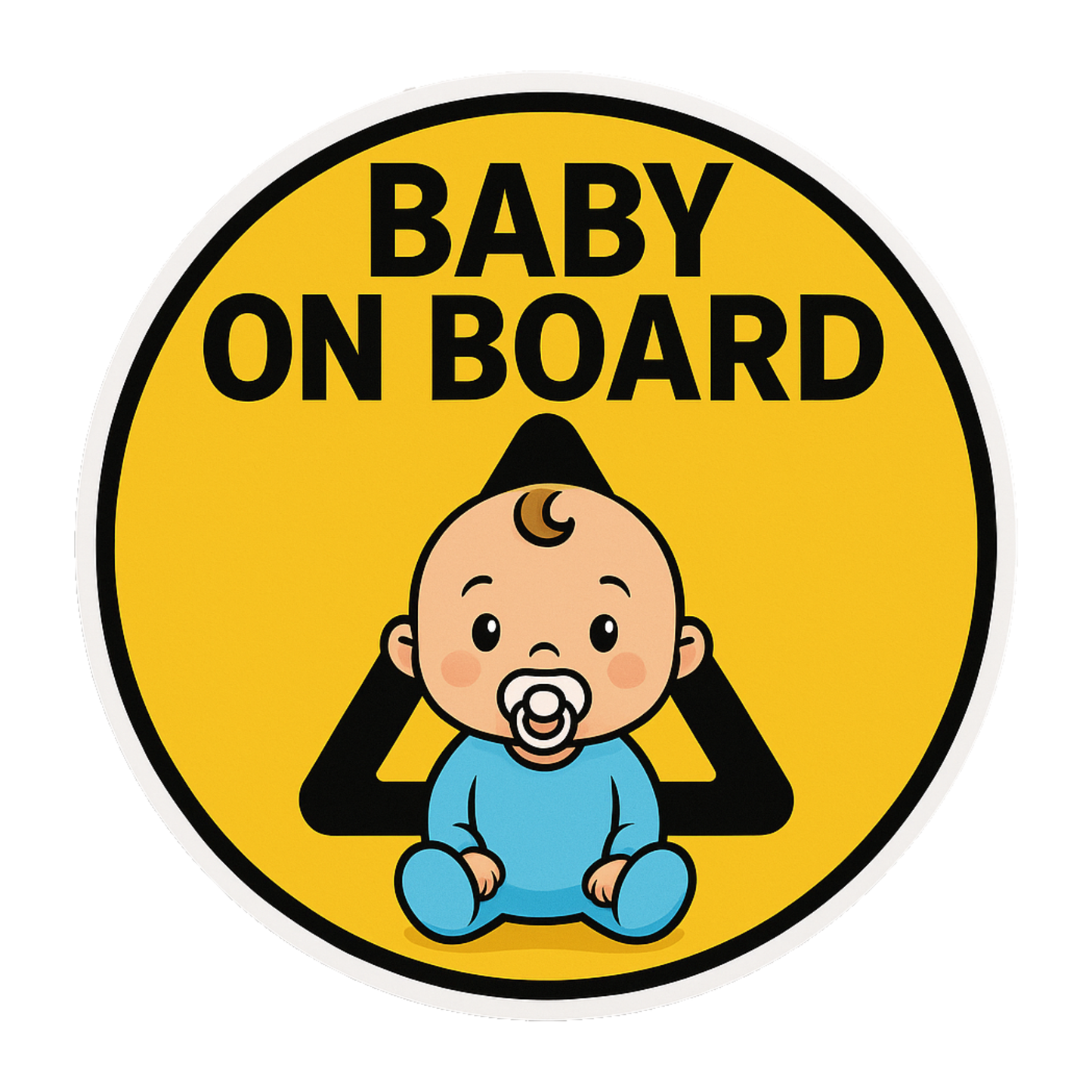 Smeeps Baby On Board Sticker – 13.97 x 13.97 cm Round | Cute Blue Baby Design with Pacifier | Bright Yellow Car Safety Sign