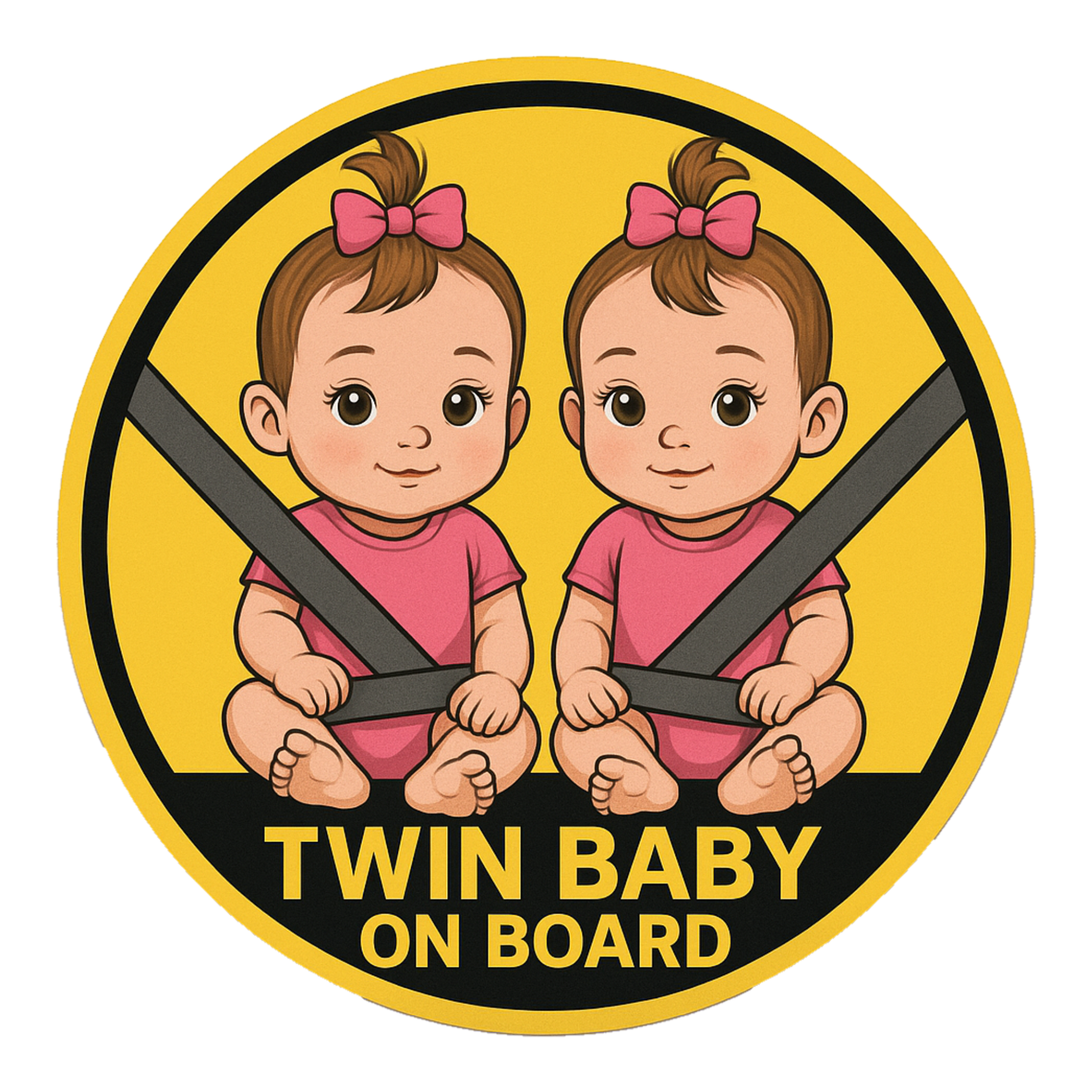 Smeeps Twin Baby on Board Sticker – 13.97 x 13.97 cm | Cute Safety Sign for Girls with Seatbelt Design