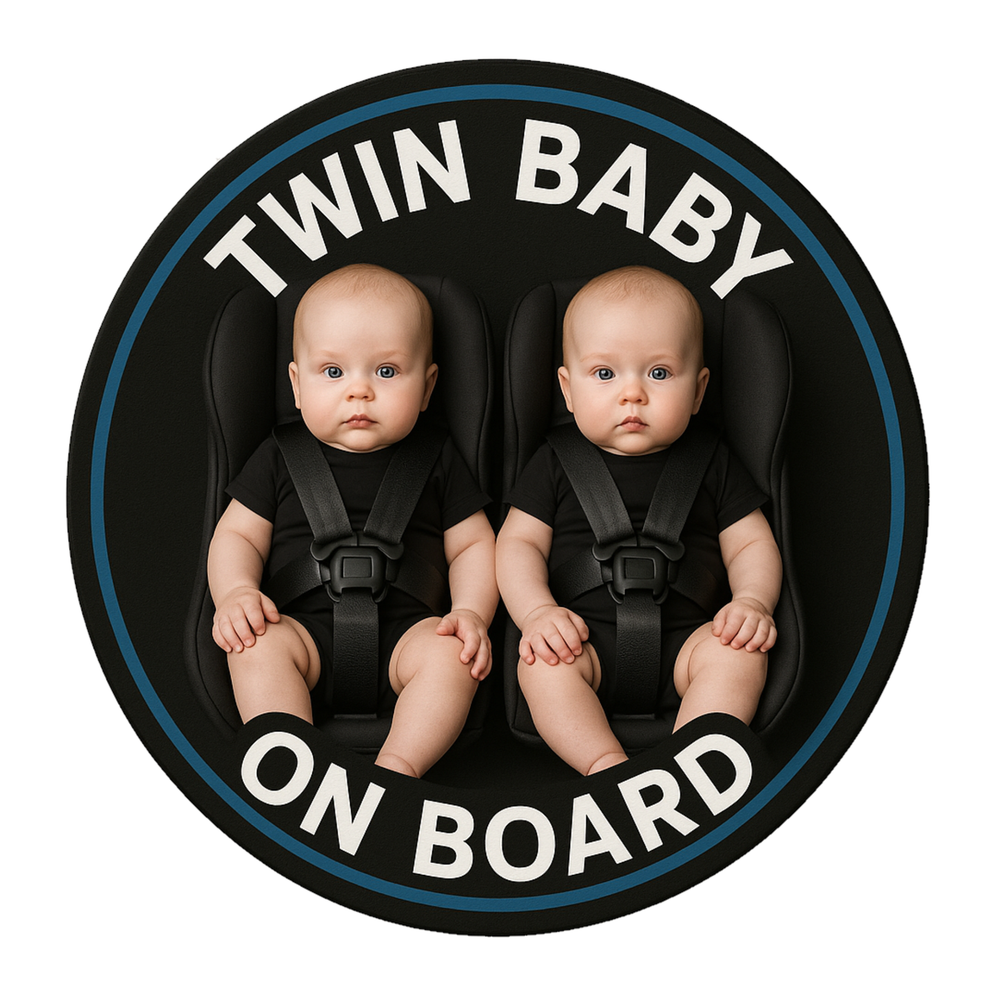 Smeeps Twin Baby on Board Sticker – 13.97 x 13.97 cm | Realistic Twin Boys in Black Car Seats | Safety Car Sign