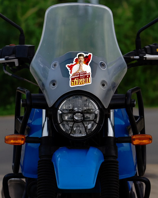 TITLE Smeeps Vijay Political Sticker – 10.16 x 7.62 cm Vinyl Decal | Tamil Nadu Map Theme for Bike & Car