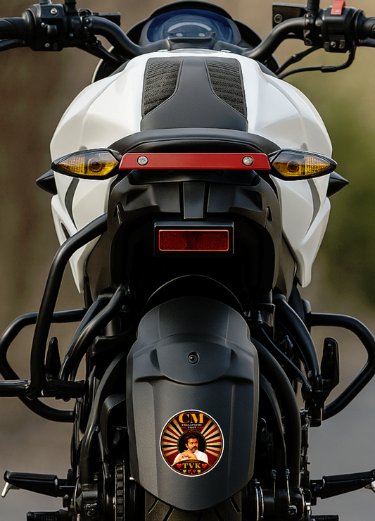 Thalapathy Vijay “CM TVK” Round Sticker – 10.16 × 10.16 cm (4 × 4 Inch) Waterproof UV Resistant Vinyl Car & Bike Sticker for Car, Helmet, Laptop & Rear Glass | Premium Tamil Political Fan Art Decal Pack of 1