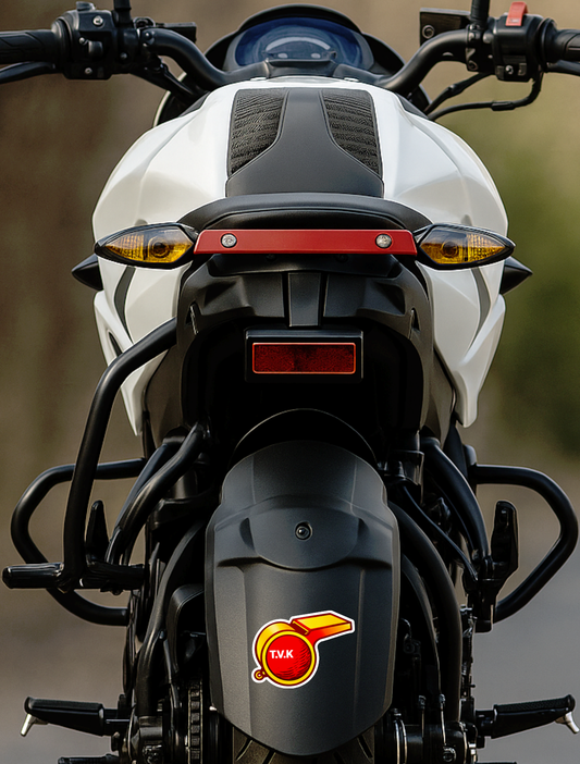 Smeeps TVK Whistle Symbol Sticker – 11.69 × 8.89 cm (4.6 × 3.5 Inch) Premium Vinyl Decal | Bold Red & Yellow TVK Design | Waterproof UV Resistant Wash Proof | Pack of 1