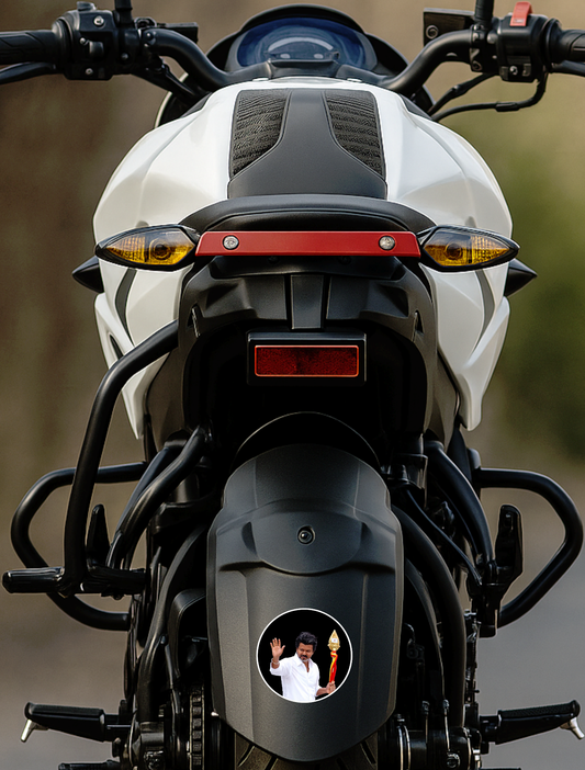 Smeeps Vijay Circular Car Sticker – 10.16 × 10.16 cm (4 × 4 Inch) Premium Vinyl Decal | Black Background Design | Waterproof UV Resistant Wash Proof | Pack of 1