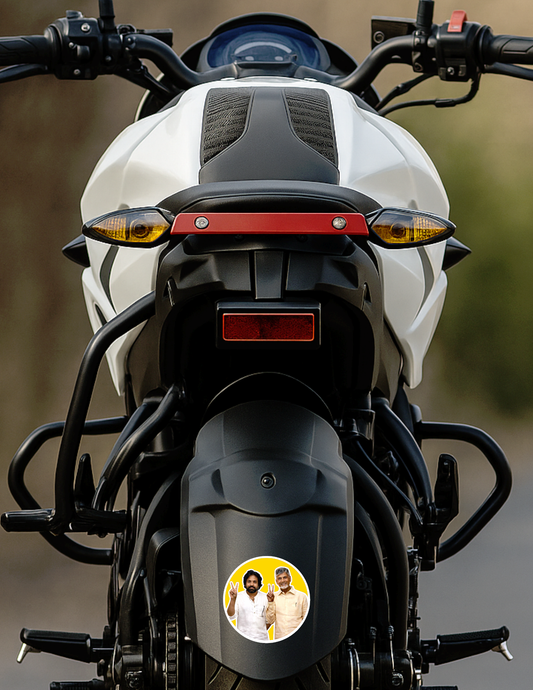 Smeeps Pawan Kalyan & N. Chandrababu Naidu Vinyl Sticker – 10.16 × 10.16 cm (4 × 4 Inch) Political Leaders Round Die-Cut Car Sticker | Waterproof UV Resistant Wash Proof | Pack of 1