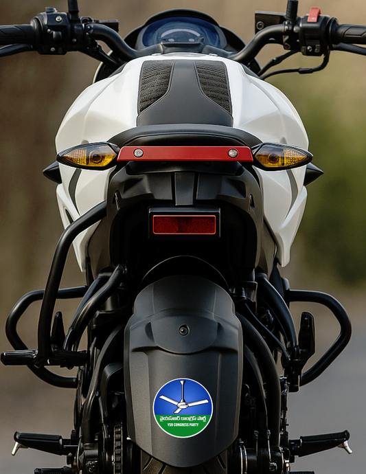 Smeeps YSR Congress Party Fan Symbol Telugu Vinyl Sticker – 10.16 × 10.16 cm (4 × 4 Inch) Waterproof Round Car Bike Laptop Political Sticker | UV Resistant Wash Proof Decal | Pack of 1