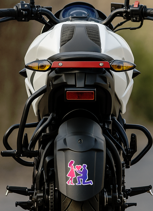 Smeeps Romantic Proposal Couple Silhouette Sticker – 10.16 × 9.40 cm (4 × 3.7 Inch) Premium Vinyl Decal | Heart Proposal Design | Waterproof UV Resistant Wash Proof