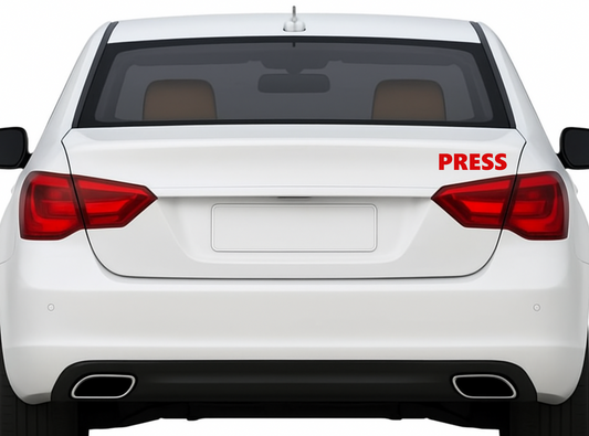 Smeeps PRESS Sticker – 12.5 x 3 cm Car, Bike & Media Vehicle Vinyl Decal | Bold Red Text | Waterproof & Durable Design