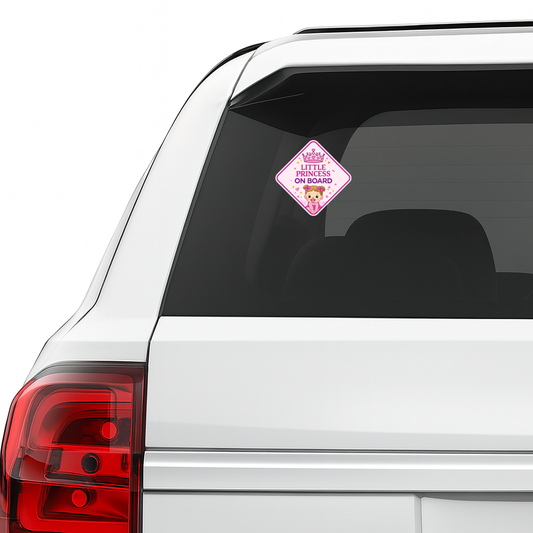 Smeeps Little Princess On Board Car Sticker – 14 × 14 cm (5.5 × 5.5 Inch) Cute Baby Girl Diamond Safety Vinyl Decal for Car | Waterproof UV Resistant Washable Sticker