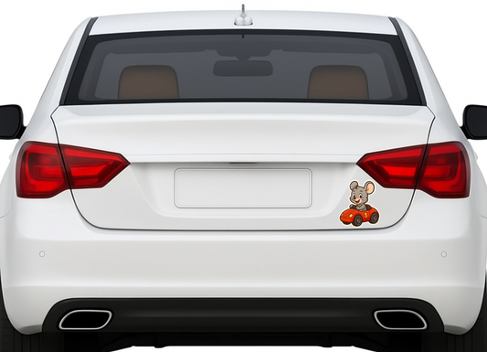 Smeeps Cute Mouse Driving Car Sticker – 10.16 x 11.43 cm Kids Cartoon Vinyl Decal | Fun Animal Car Sticker for Notebooks, Bottles, Bikes & Helmets | Waterproof & Durable