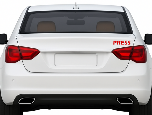 Smeeps PRESS Sticker – 13.2 x 3 cm Car & Bike Vinyl Decal | Bold Red Media Identification Label | Waterproof & Durable Design