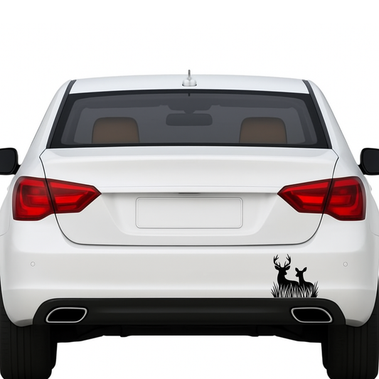 Smeeps Deer Couple in Grass Sticker – 10.16 x 10.93 cm Car & Bike Vinyl Decal | Wildlife Silhouette Design | Waterproof & Durable