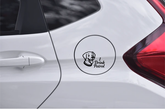 Smeeps I Drink Petrol Dog Sticker – 10.16 x 7.62 cm Fuel Lid Decal | Cute Pet Design | Waterproof & UV-Resistant Vinyl for Cars & Bikes