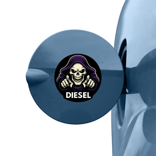 Smeeps Grim Reaper Diesel Sticker – 7.8 x 7.8 cm Bold Skull Hooded Figure Design | Round Waterproof Vinyl Decal for Cars Only