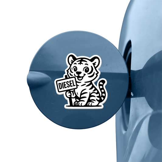 Smeeps Diesel Tiger Sticker – 10.16 x 9.4 cm Cute Cartoon Tiger Fuel Type Car & Bike Vinyl Decal | Waterproof | Clear Diesel Identification