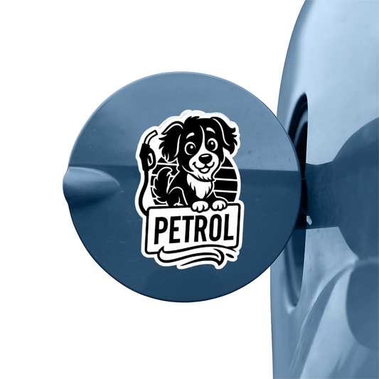 Smeeps Petrol Sticker – 9 x 7.7 cm Cute Dog Fuel Pump Theme Car & Bike Decal | Waterproof & Durable Vinyl Label