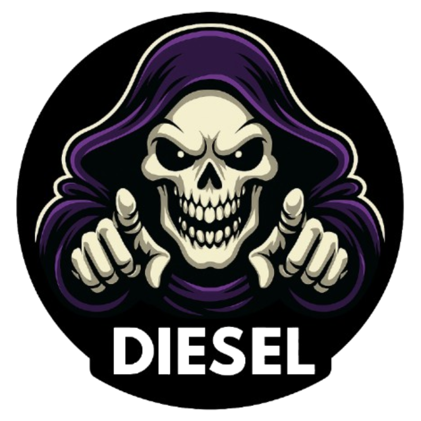 Smeeps Grim Reaper Diesel Sticker – 7.8 x 7.8 cm Bold Skull Hooded Figure Design | Round Waterproof Vinyl Decal for Cars Only