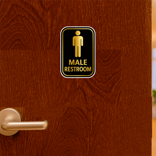 Smeeps Male Restroom Sticker – 10.16 x 15.24 cm Gold & Black Door Sign | Waterproof, Durable & Easy Peel Application