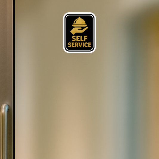 Smeeps Self Service Sticker – 12.2 x 15.24 cm Gold & Black Sign | Waterproof, Durable Vinyl for Cafes, Hotels & Restaurants