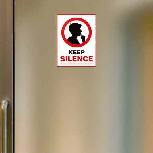 Smeeps Keep Silence Instruction Sticker – 15.24 × 11.18 cm (6 × 4.4 Inch) Quiet Zone Warning Vinyl Sign | Waterproof UV Resistant Wash Proof Durable