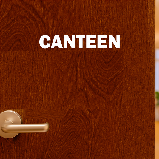Smeeps Canteen Sticker – 12 x 2 cm White Text Vinyl Label | Waterproof, Durable & High-Visibility Door Sign