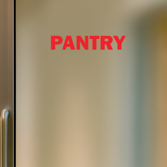 Smeeps Pantry Door Sticker – 9.3 x 1.7 cm Red Text Vinyl Label | Waterproof, Wash-Proof & Durable Kitchen/Office Signage