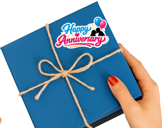Smeeps Happy Anniversary Sticker – 10.16 × 5.85 cm (4 × 2.3 Inch) Waterproof Vinyl Die-Cut Anniversary Celebration Sticker for Gift Wrapping, Couple Gifts, Scrapbooks & Party Decorations | Pack of 1