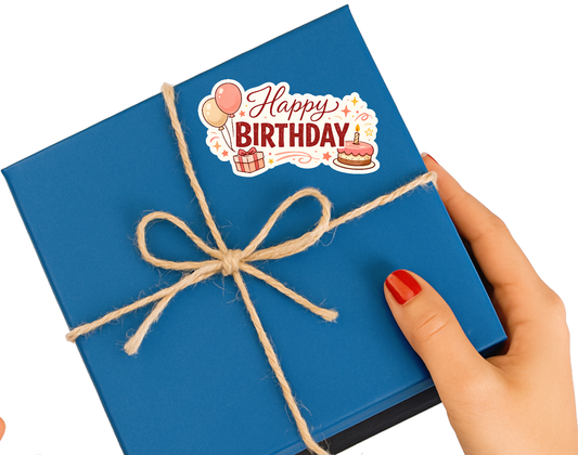 Smeeps Happy Birthday Sticker – 11.69 × 6.35 cm (4.6 × 2.5 Inch) Waterproof Birthday Celebration Vinyl Sticker for Gift Box, Return Gifts, Scrapbook, Laptop, Bottle & Party Decoration | Pack of 1