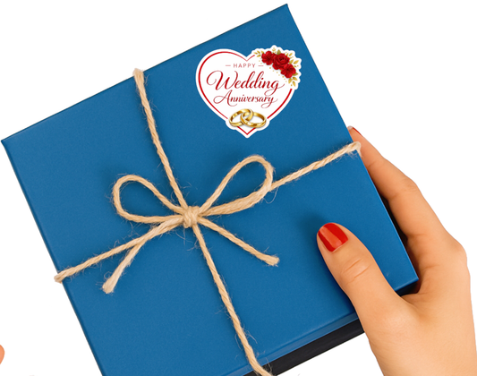 Smeeps Happy Wedding Anniversary Heart Sticker – 10.16 × 8.89 cm (4 × 3.5 Inch) Romantic Couple Anniversary Vinyl Die-Cut Sticker with Floral & Ring Design | Waterproof UV Resistant | Pack of 1