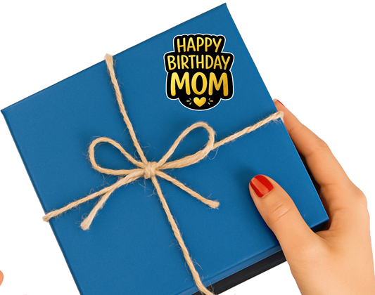 Smeeps Happy Birthday Mom Sticker – 10.16 × 9.15 cm (4 × 3.6 Inch) Waterproof Vinyl Die-Cut Birthday Sticker for Mom Gift Box, Mother Birthday Decoration, Scrapbook & Return Gifts | Pack of 1