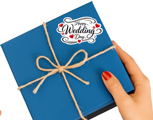 Smeeps Happy Wedding Day Sticker – 10.16 × 6.10 cm (4 × 2.4 Inch) Waterproof Vinyl Die-Cut Wedding Celebration Sticker for Gift Wrapping, Invitation Covers, Return Gifts & Scrapbook Decoration | Pack of 1