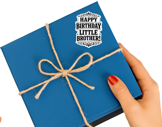 Smeeps Happy Birthday Little Brother Sticker – 10.16 × 7.62 cm (4 × 3 Inch) Waterproof Vinyl Die-Cut Birthday Sticker for Gift Box, Brother Birthday Decoration, Return Gifts & Scrapbook | Pack of 1
