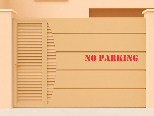 Smeeps NO PARKING Sticker – 25.5 x 3 cm Warning Sign Decal | Bold Red Stencil Text | Waterproof & Fade-Resistant Vinyl for Gates, Shops & Residences