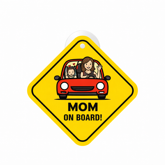 Smeeps Mom On Board Hanging Sign – 20.32 × 20.32 cm (8 × 8 Inch) Mom Driving with Child Waterproof Car Hanging Board with Suction Cup | Family Safety Vehicle Warning Sign Pack of 1