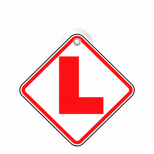 Smeeps Learning Driver Hanging L Board – 20.83 × 20.32 cm (8.2 × 8 Inch) Waterproof Car Hanging Sign with Suction Cup | Bold Red Learner Driver Safety Board