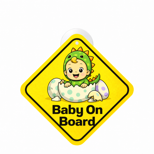 Smeeps Baby On Board Hanging Sign – 20.32 × 20.32 cm (8 × 8 Inch) Cute Dinosaur Baby Waterproof Car Hanging Board with Suction Cup | Fun Baby Safety Vehicle Warning Sign